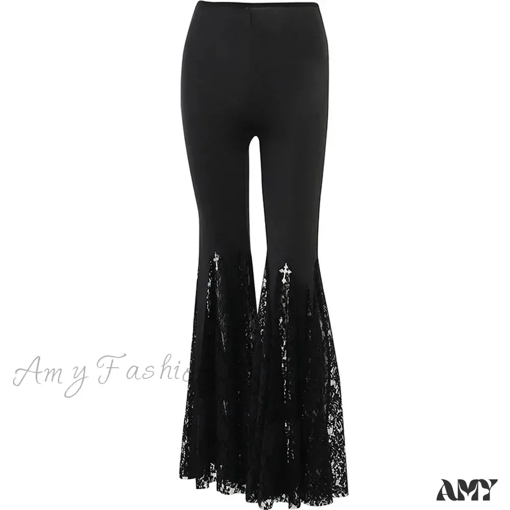 Flared Pants Halloween Lace Black