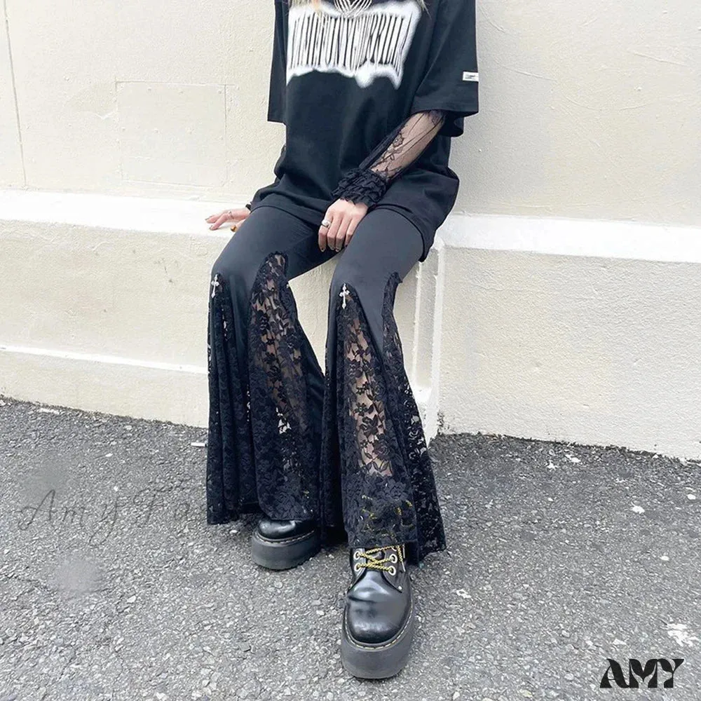 Flared Pants Halloween Lace Black