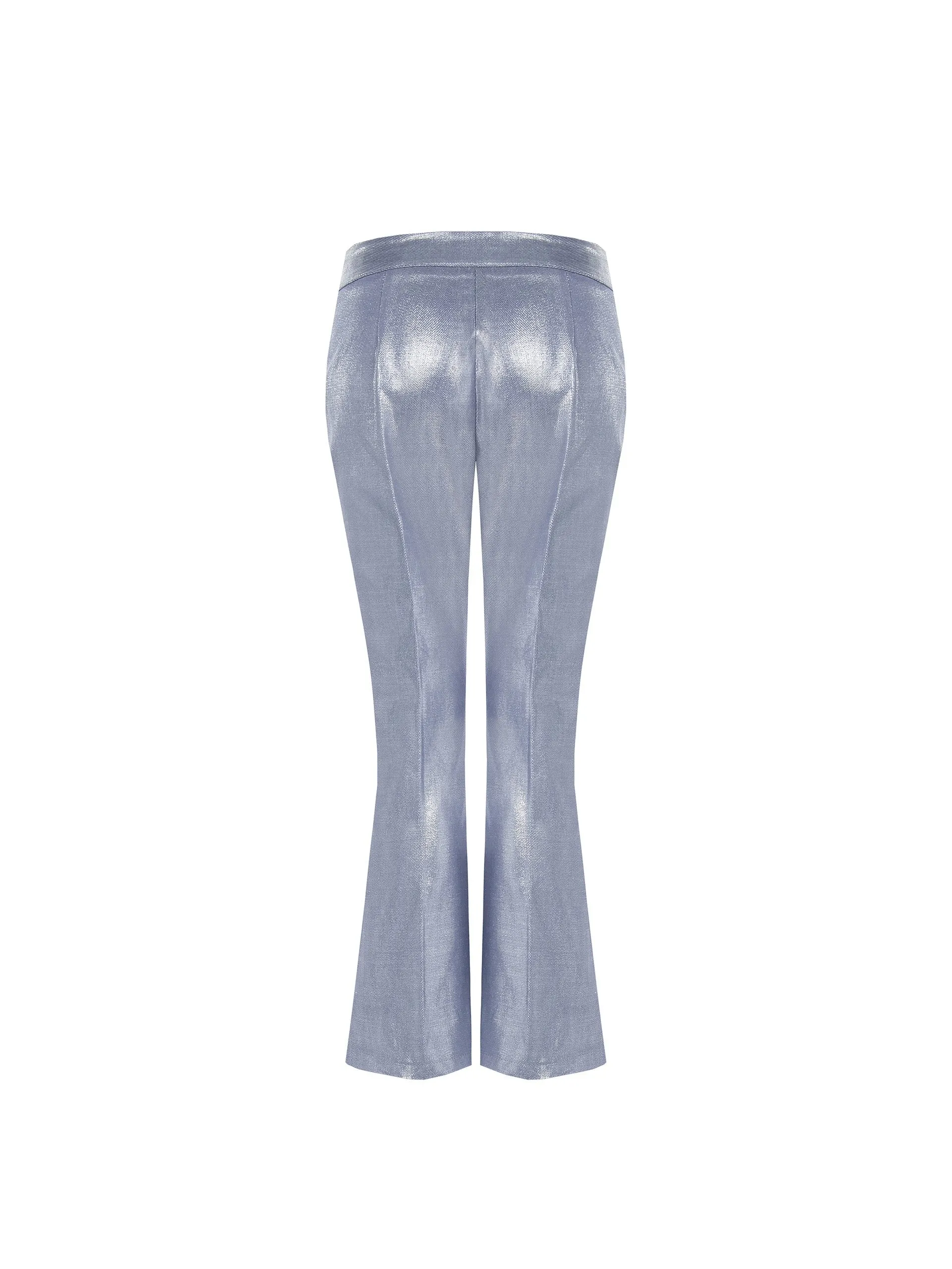 Flared Trousers in Laminated Denim