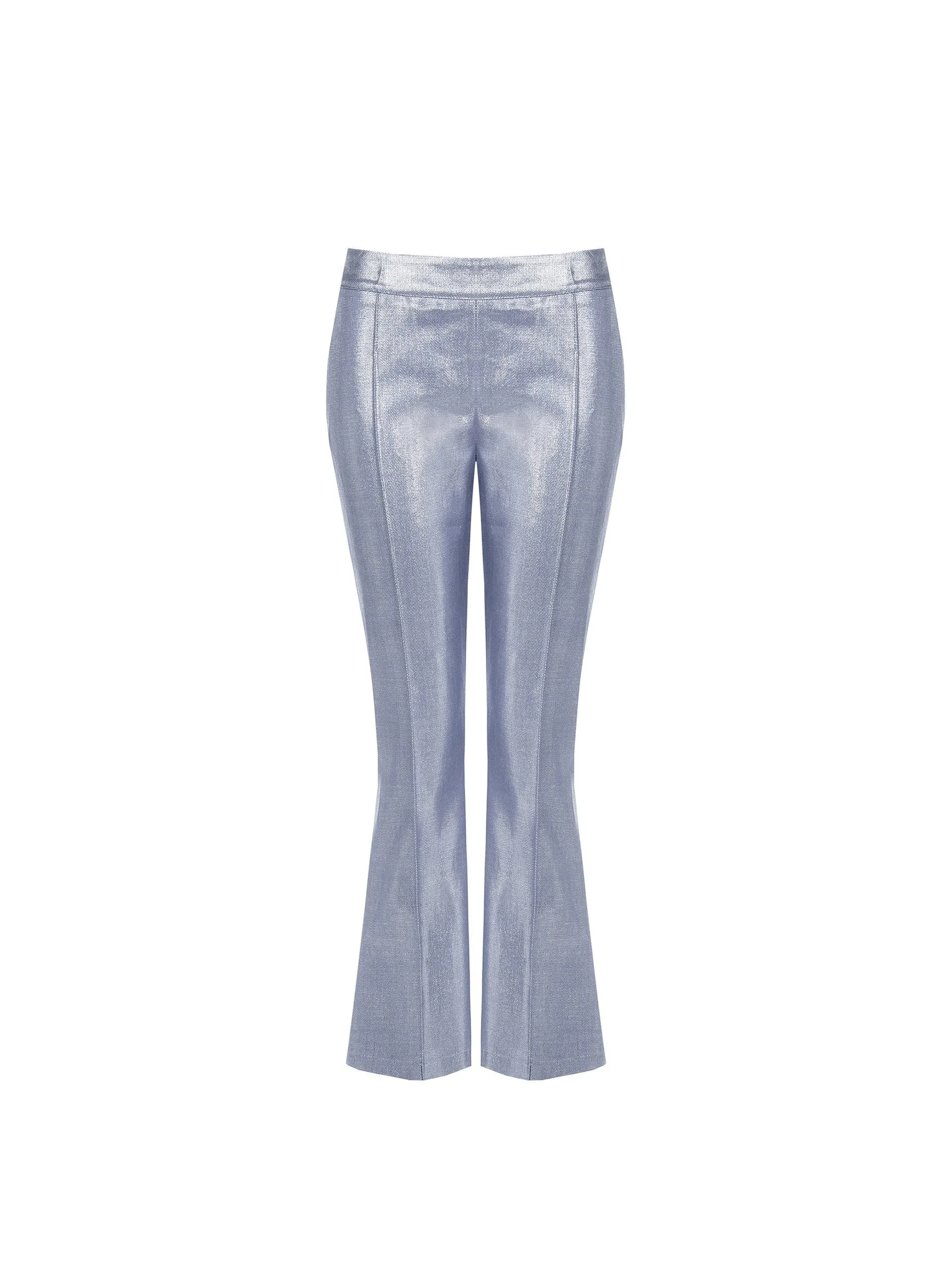 Flared Trousers in Laminated Denim