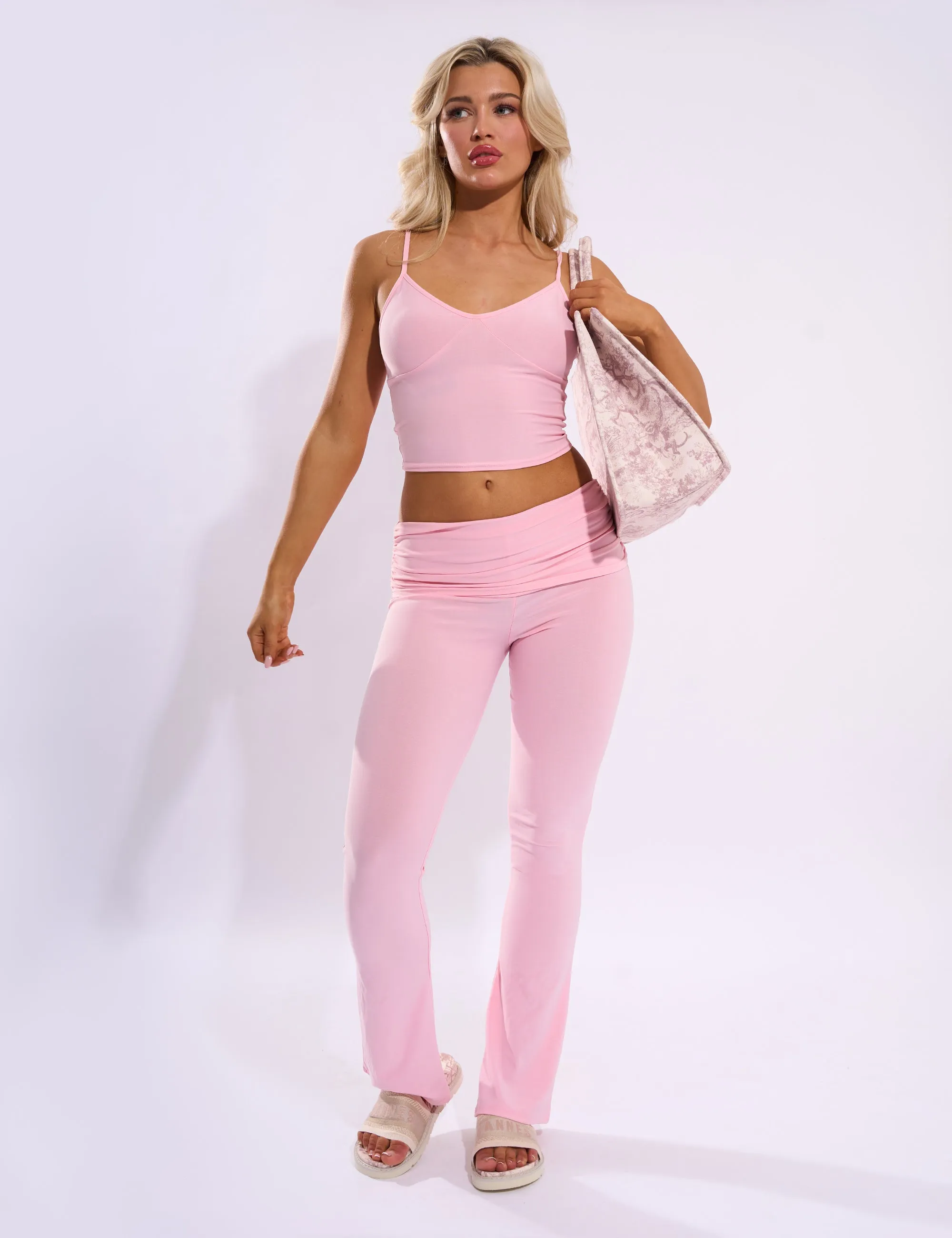 Foldover Detail Flared Pant Baby Pink