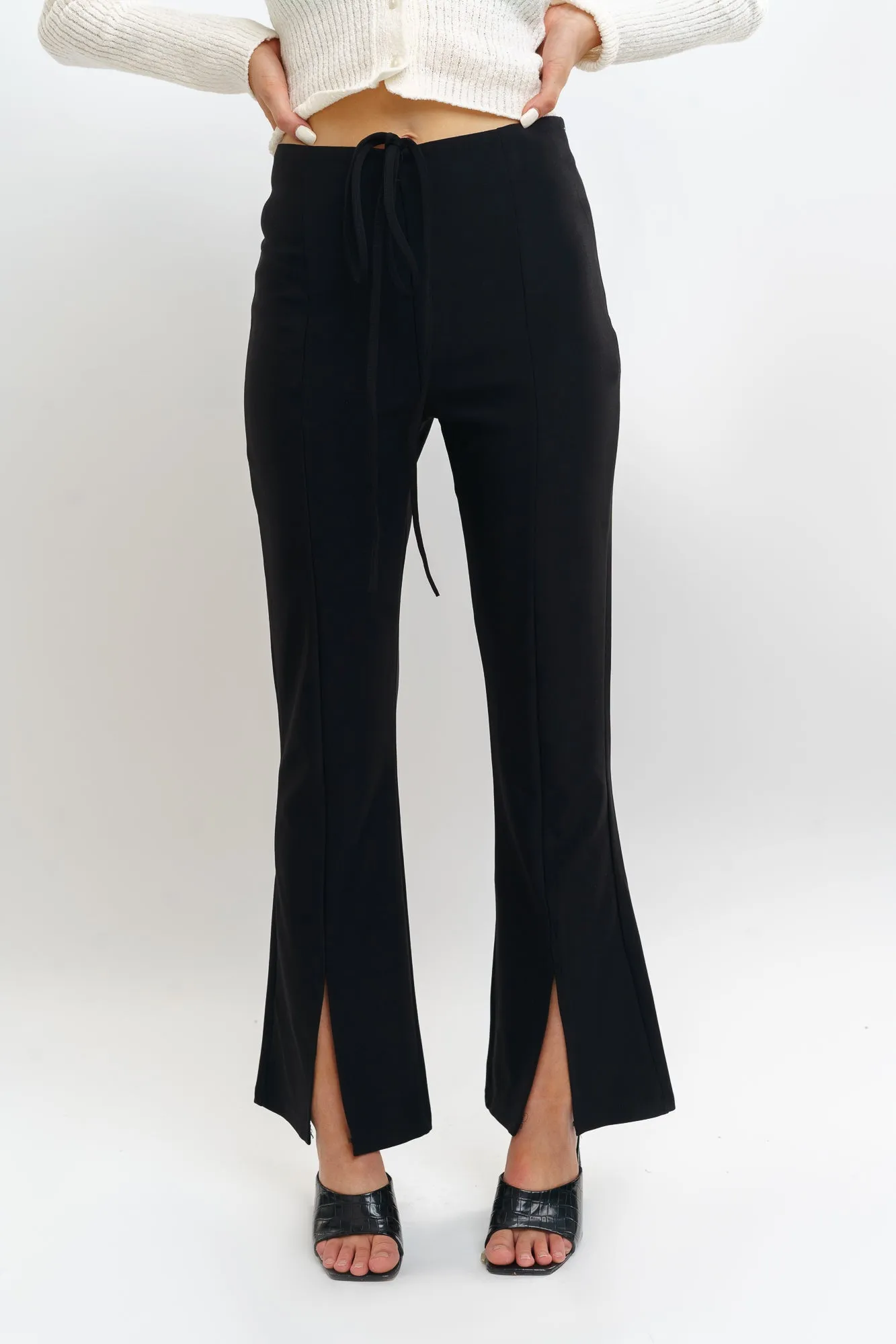 Front Slit Black Pants