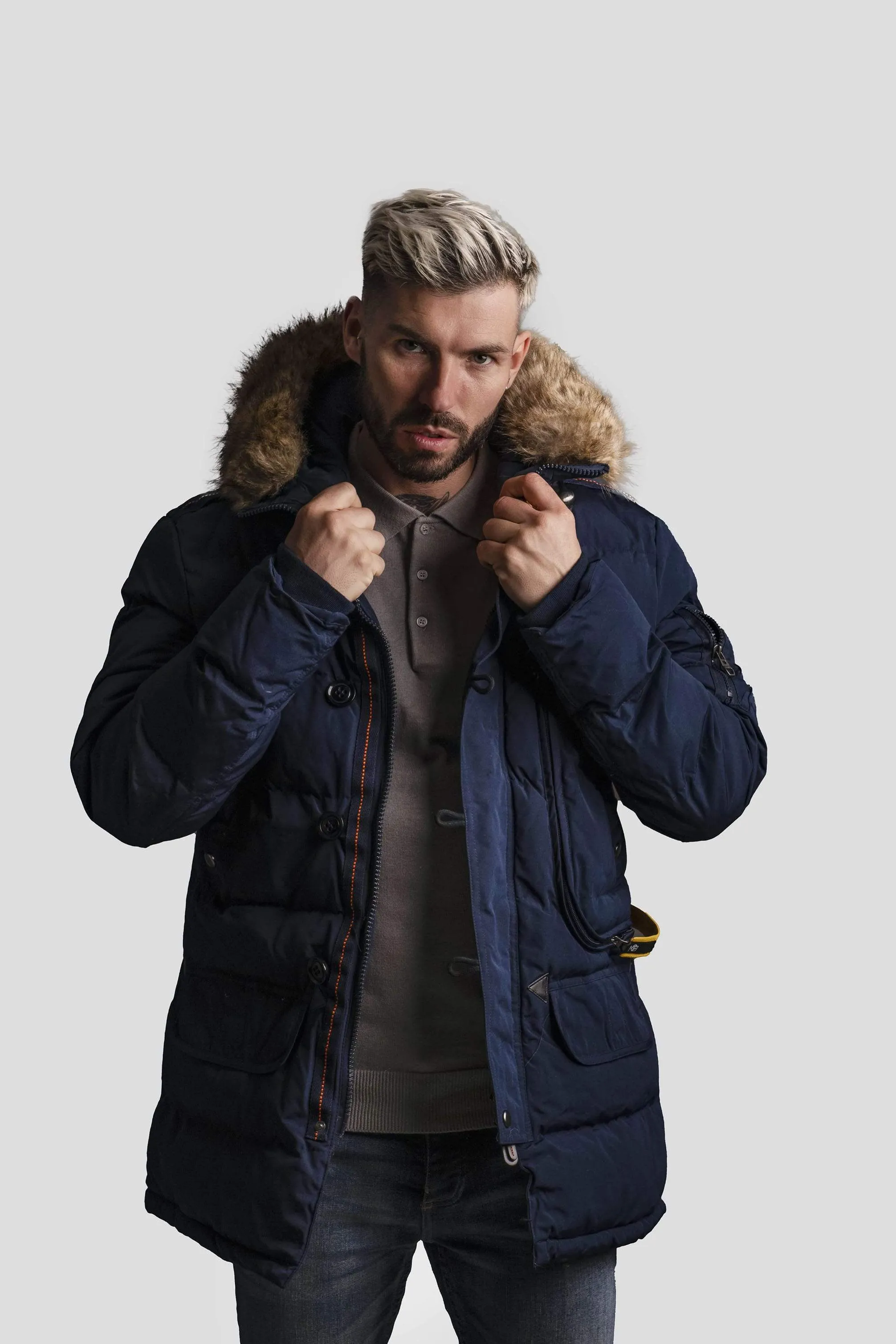 FULL ZIP PARKER COAT IN NAVY