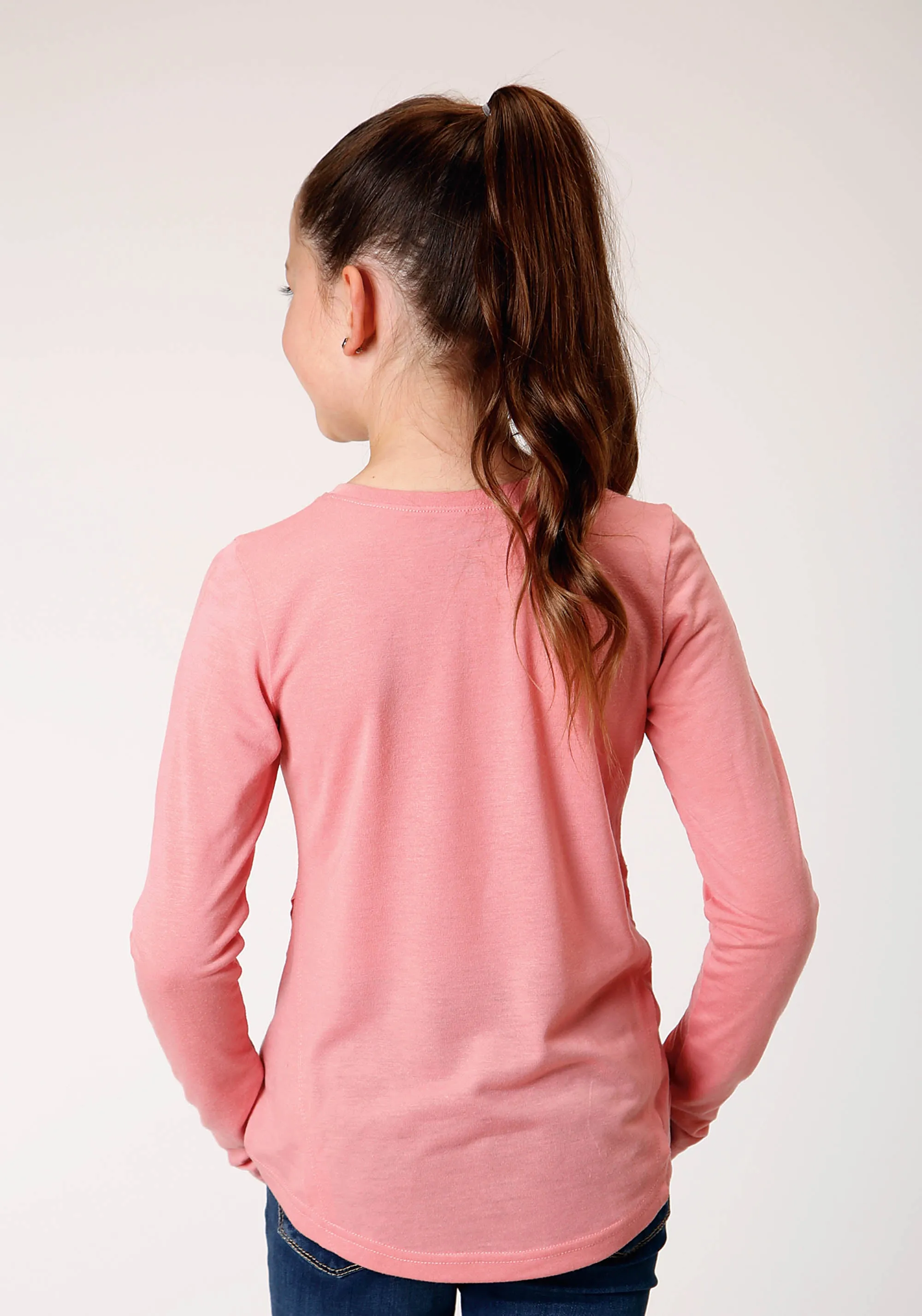 GIRLS LONG SLEEVE KNIT POLY RAYON PINK JERSEY LONG SLEEVE  T T-SHIRT