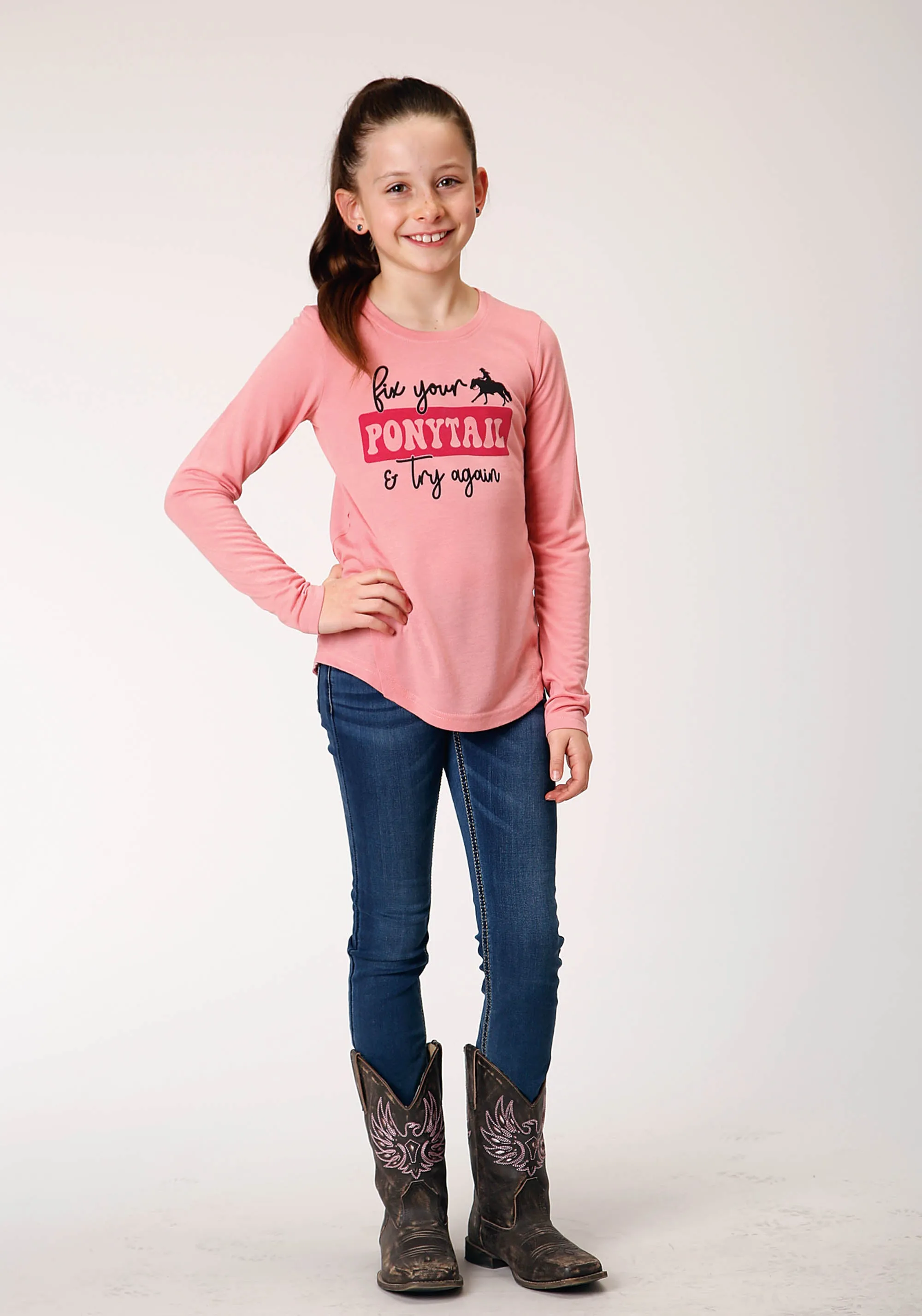 GIRLS LONG SLEEVE KNIT POLY RAYON PINK JERSEY LONG SLEEVE  T T-SHIRT