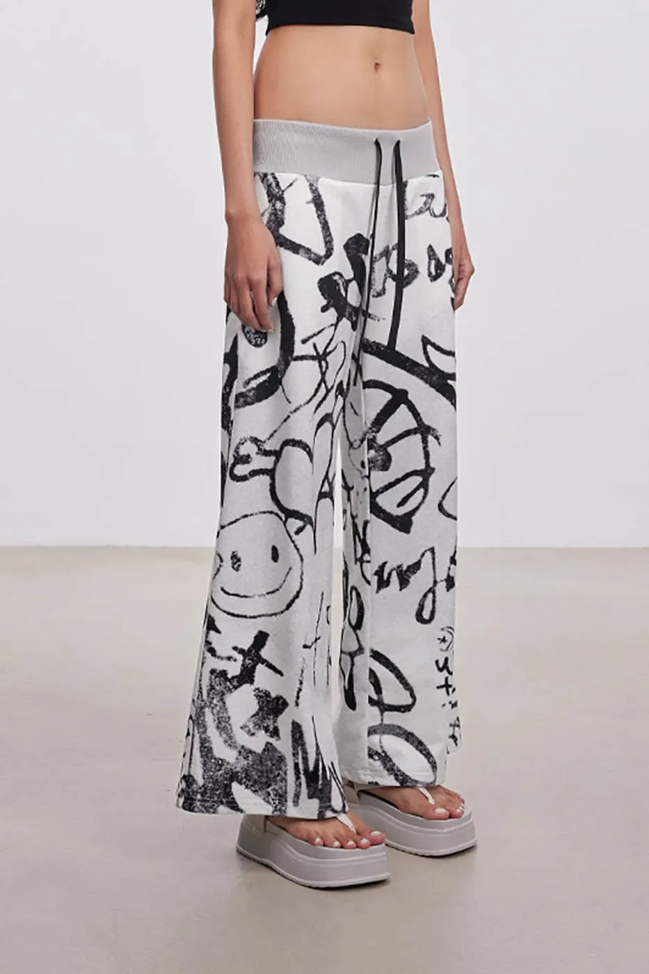 Graffiti Print Wide Leg Pants