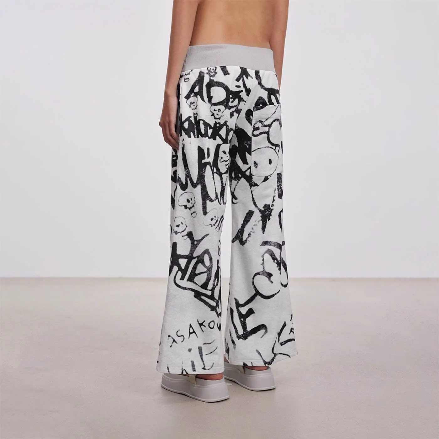 Graffiti Print Wide Leg Pants