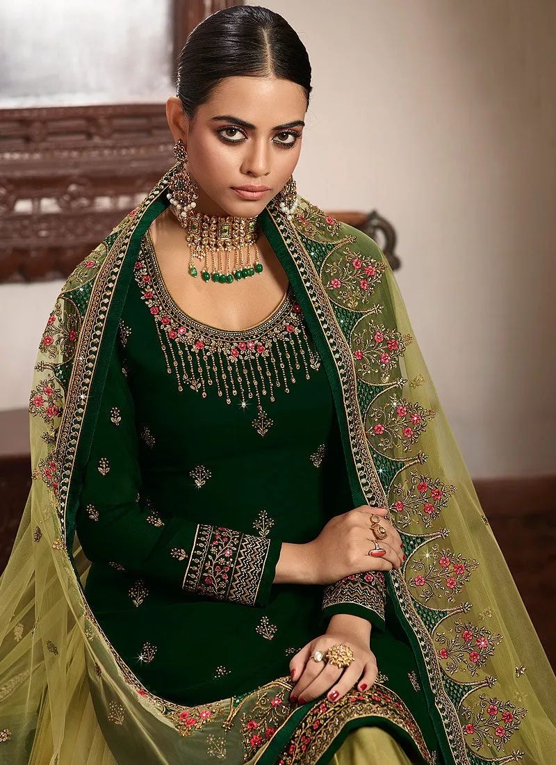 Green Multi Embroidered Lehenga/Pant Suit