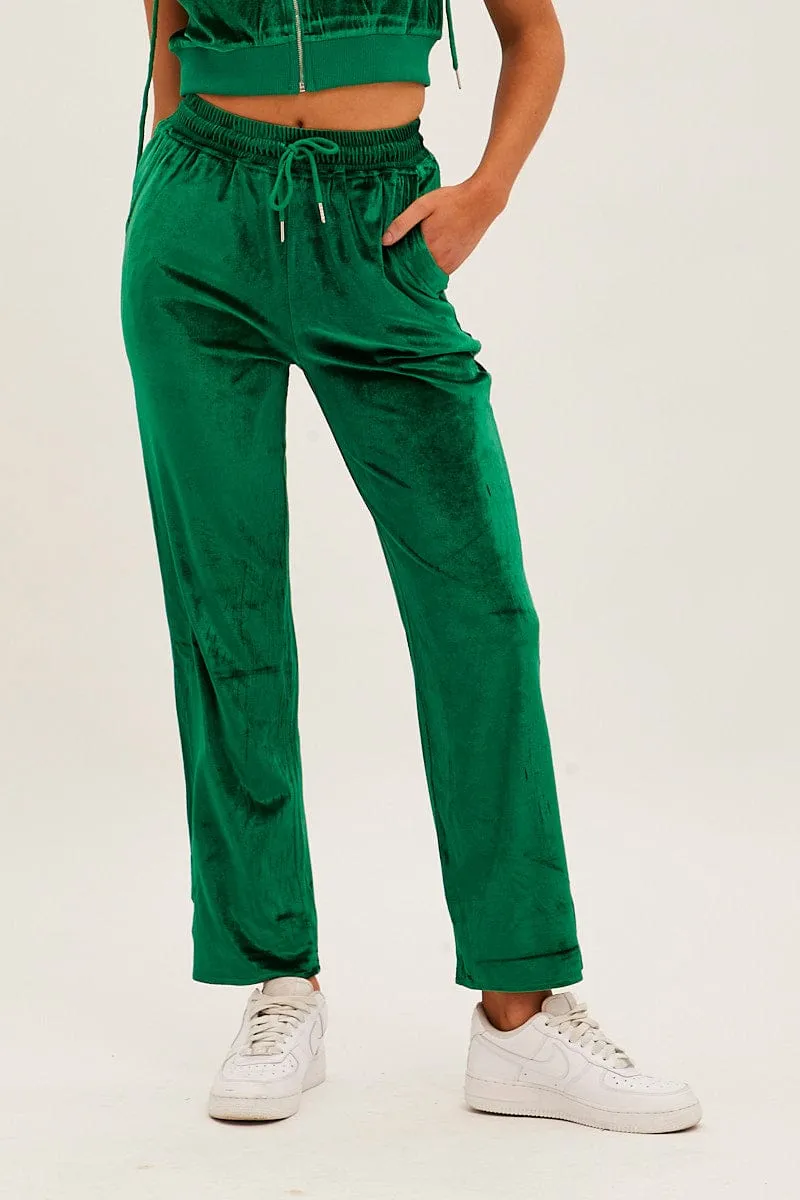 Green Velvet Flared Hem Pants