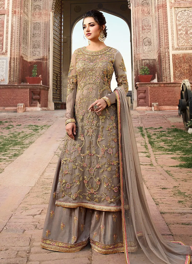 Grey And Silver Embellished Lehenga/Palazzo Suit