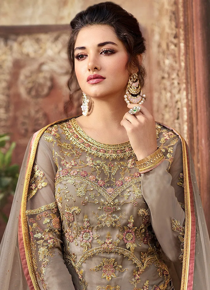 Grey And Silver Embellished Lehenga/Palazzo Suit