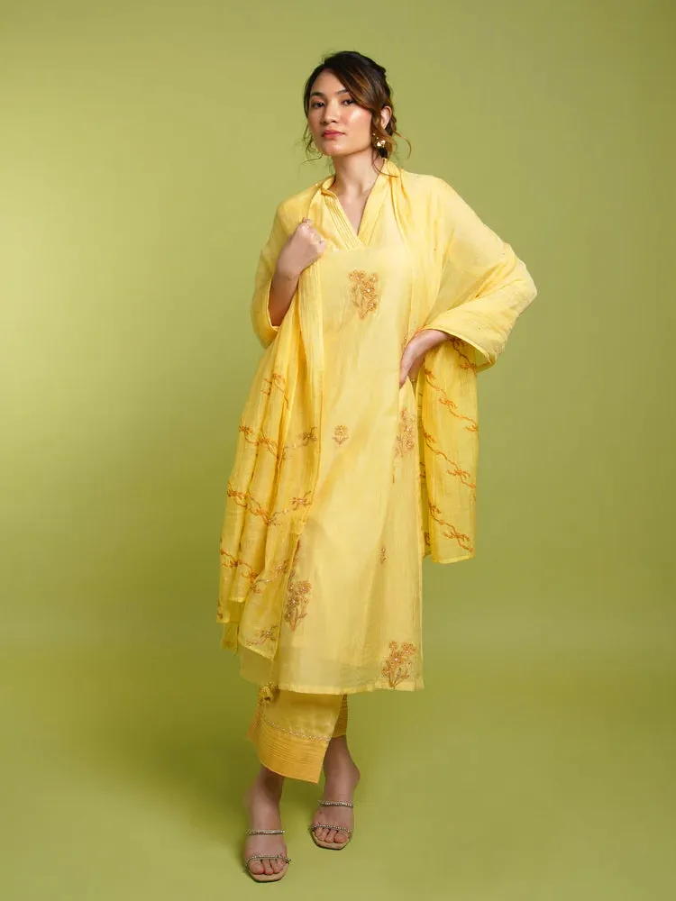 Gulbahaar A-line Kurta Set- Yellow