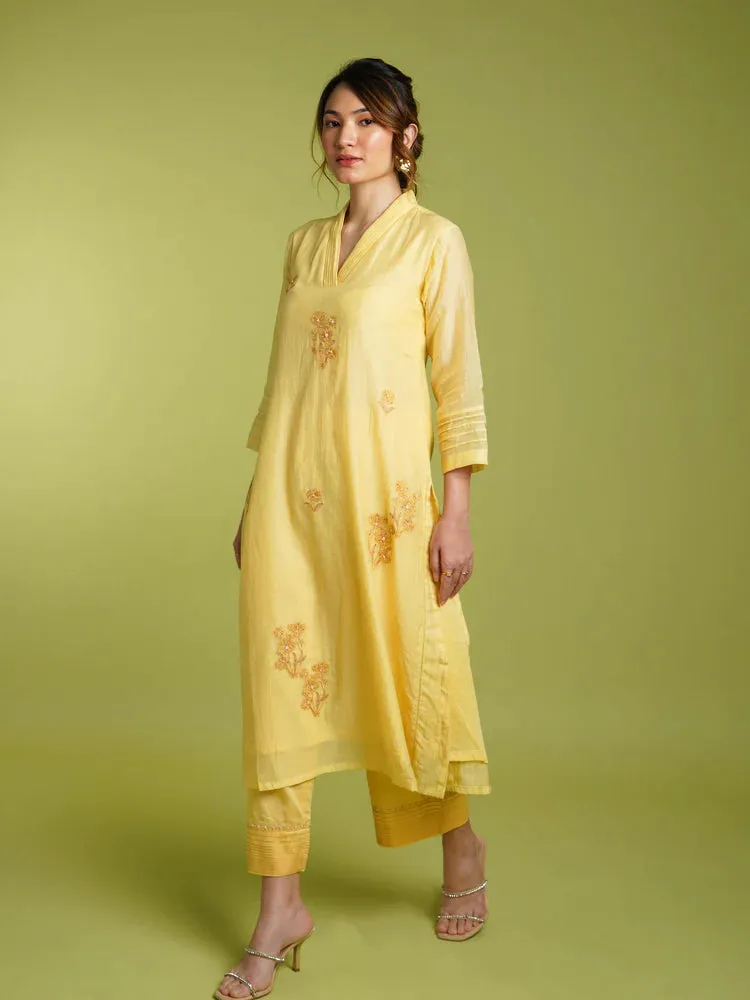 Gulbahaar A-line Kurta Set- Yellow