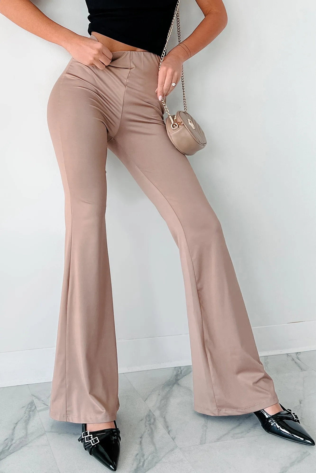 Indecisive Mood Elastic Waist Flare Pants (Mocha)