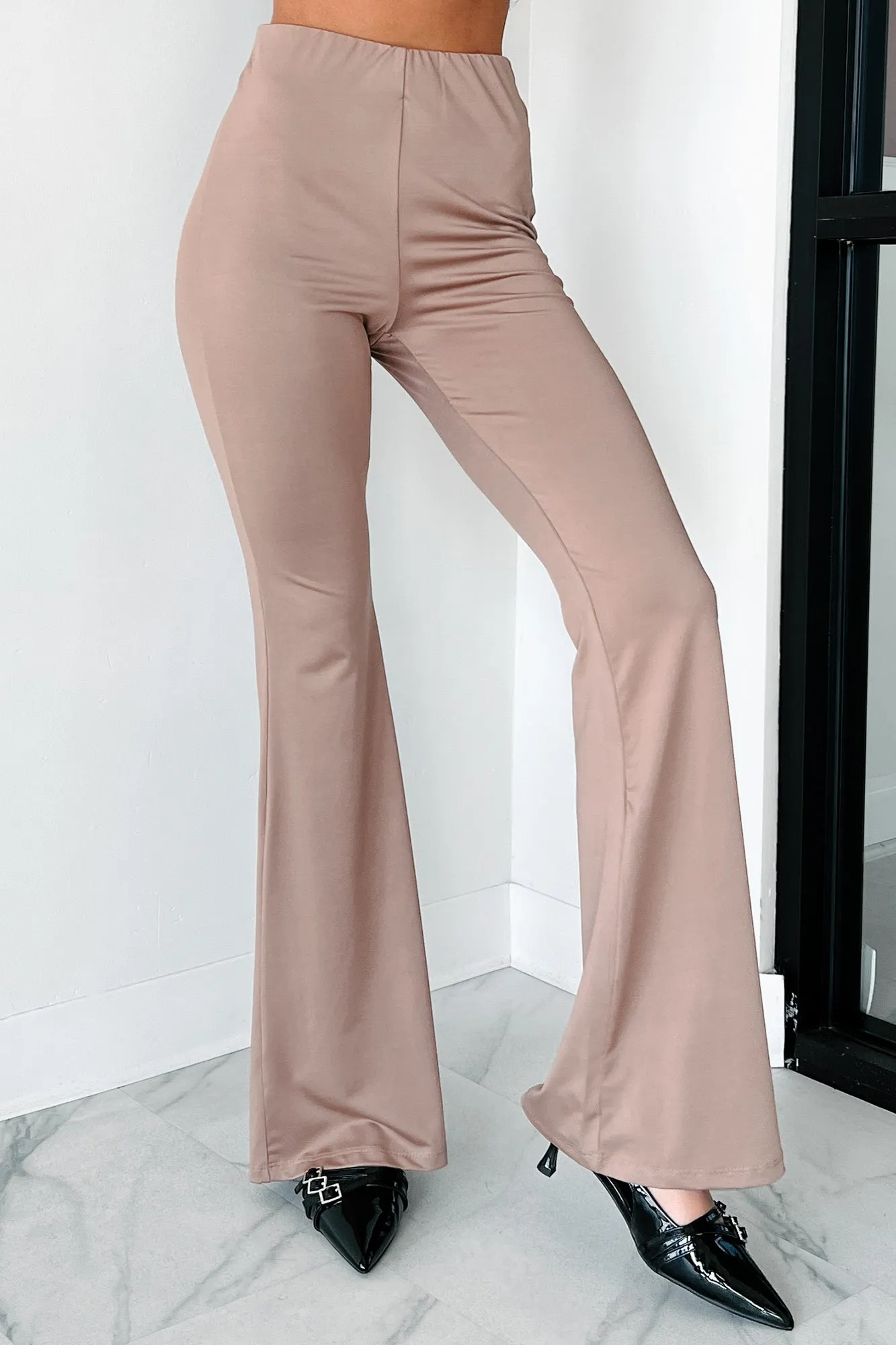 Indecisive Mood Elastic Waist Flare Pants (Mocha)