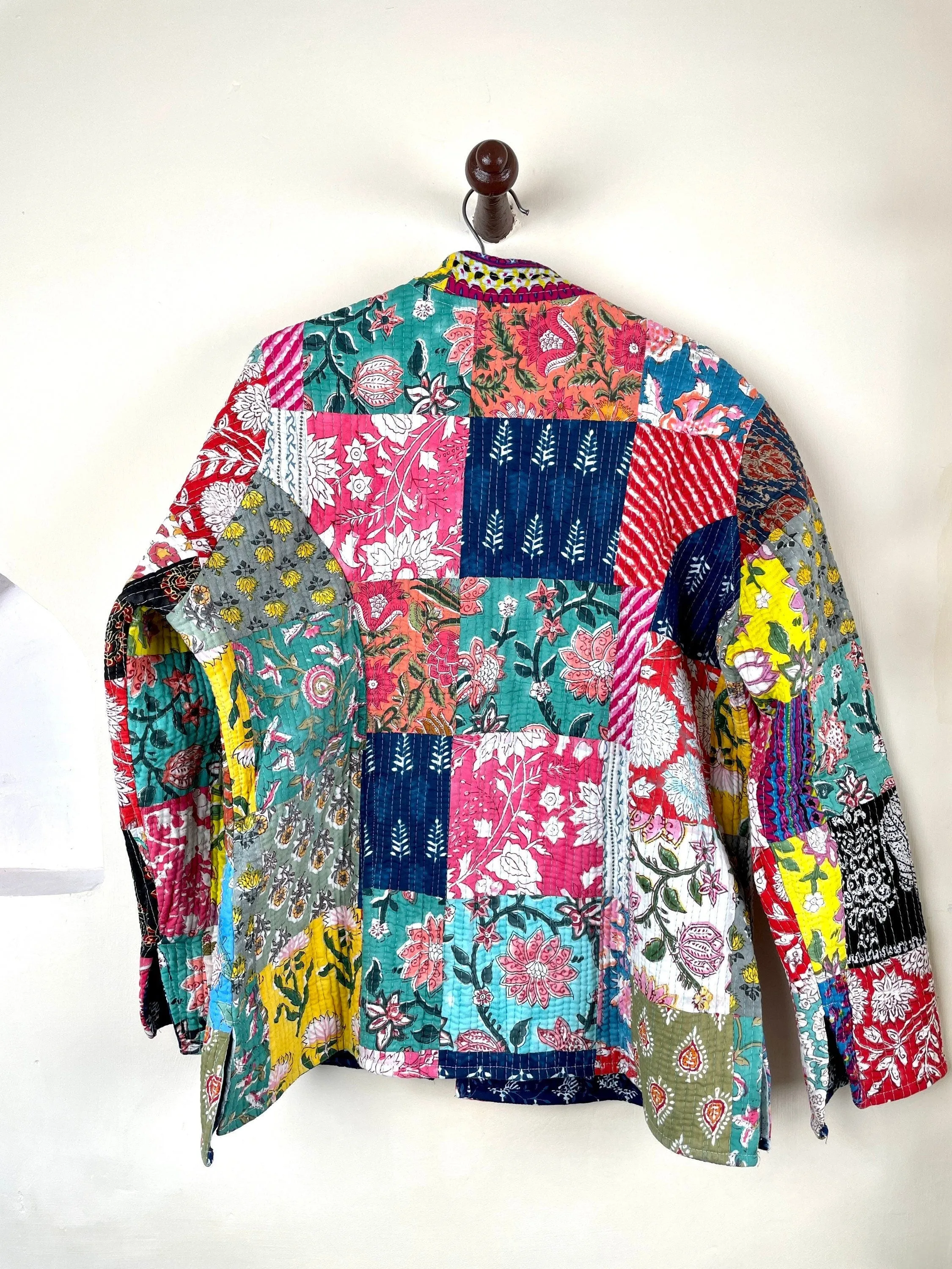 Indian Handmade Quilted Cotton Patchwork Jacket Stylish Women's Coat, Reversible Jacket for Her