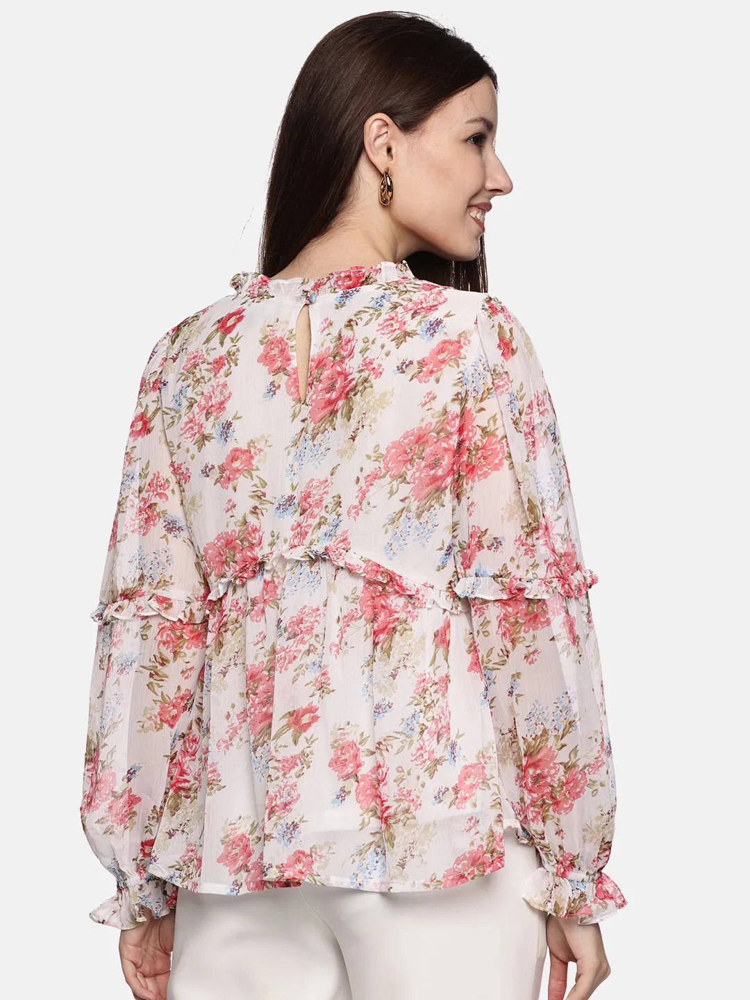 IS.U Floral Multicolor Blouson Sleeve Top