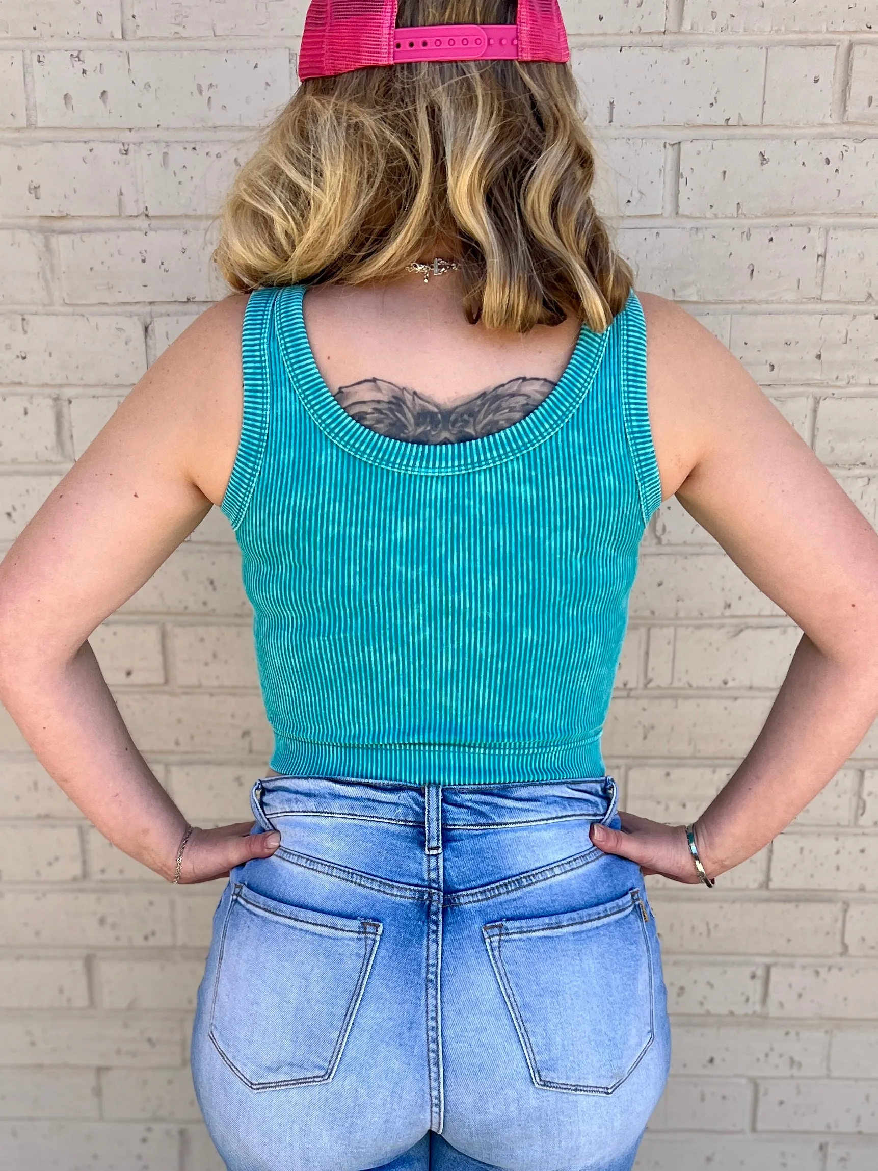 Light Teal Stone Washed Ribbed Seamless Top