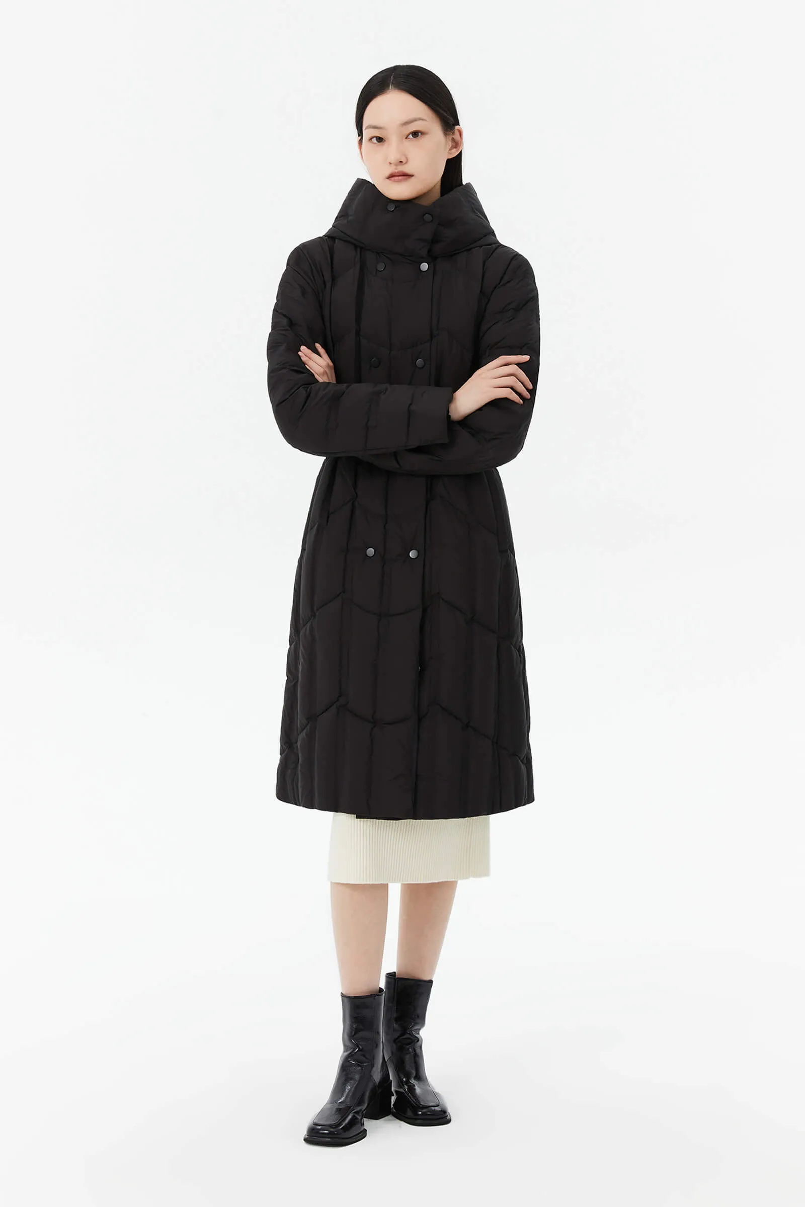 LILY Hooded Goose Down Long Down Coat