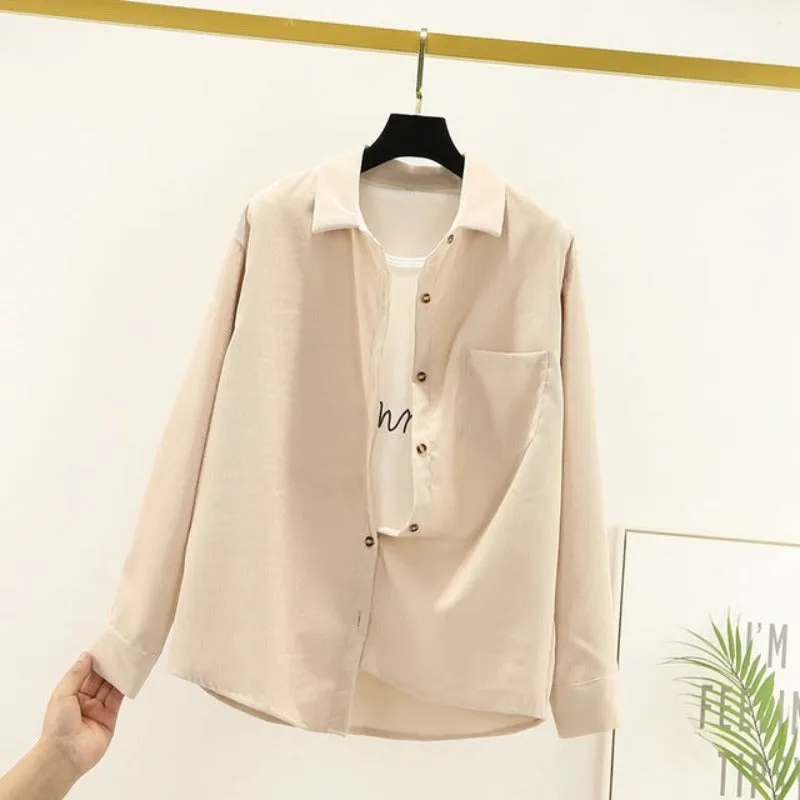 Long Sleeve Corduroy Blouse