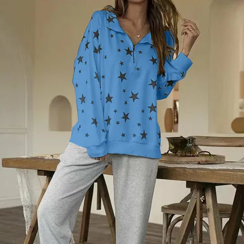 Long Sleeve Sweatshirt Stars Print Loose Hoodie Tops