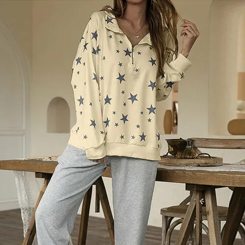 Long Sleeve Sweatshirt Stars Print Loose Hoodie Tops