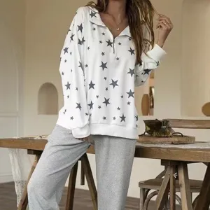 Long Sleeve Sweatshirt Stars Print Loose Hoodie Tops