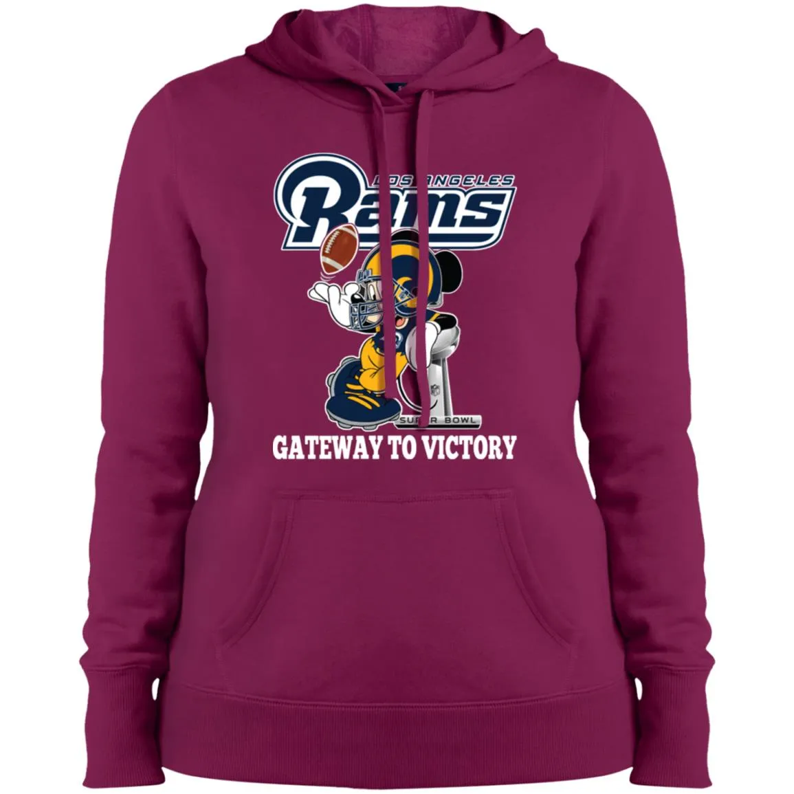 Los Angeles Rams Gateway To Victory Super Bowl 2019 Mickey Mouse Football Nfl Women Hooded Sweatshirt