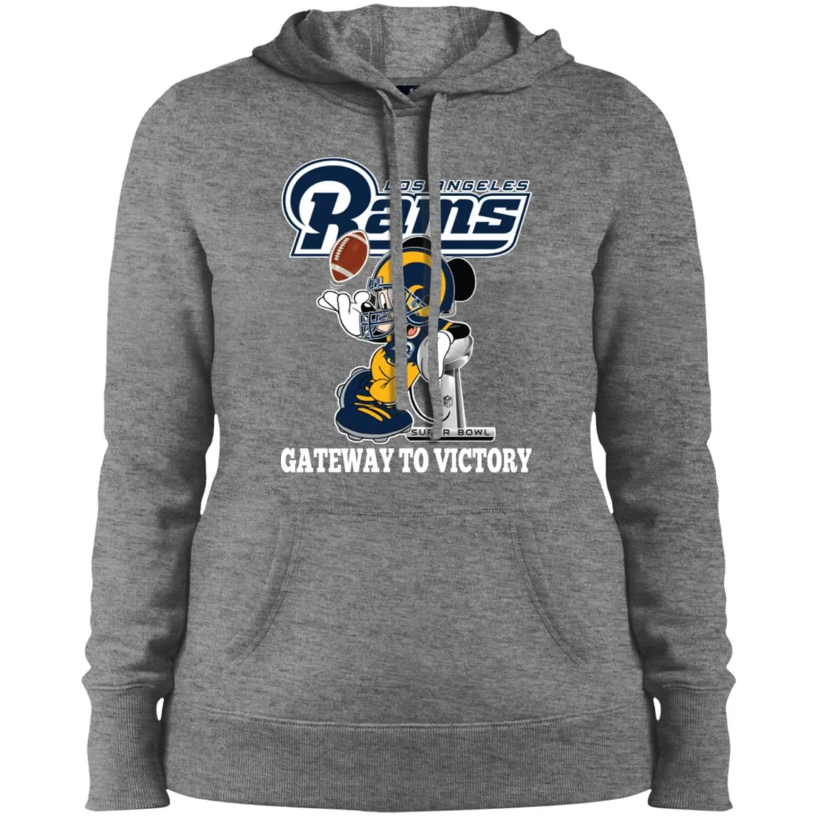 Los Angeles Rams Gateway To Victory Super Bowl 2019 Mickey Mouse Football Nfl Women Hooded Sweatshirt