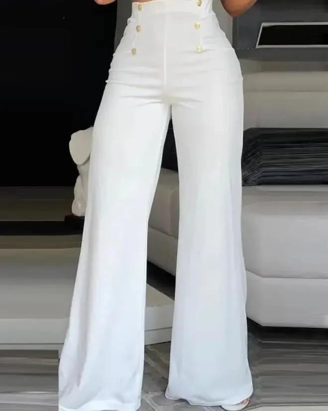 LVSANW Elegant High Waist Wide Leg Bootcut Pants 2024 Summer European & American Fashion Simple Women's Flared Trousers