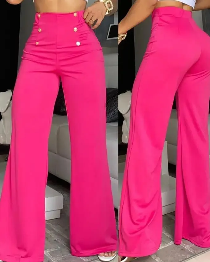 LVSANW Elegant High Waist Wide Leg Bootcut Pants 2024 Summer European & American Fashion Simple Women's Flared Trousers