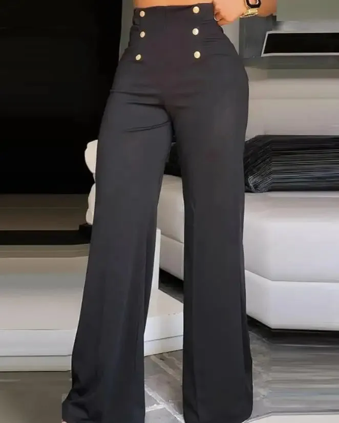 LVSANW Elegant High Waist Wide Leg Bootcut Pants 2024 Summer European & American Fashion Simple Women's Flared Trousers