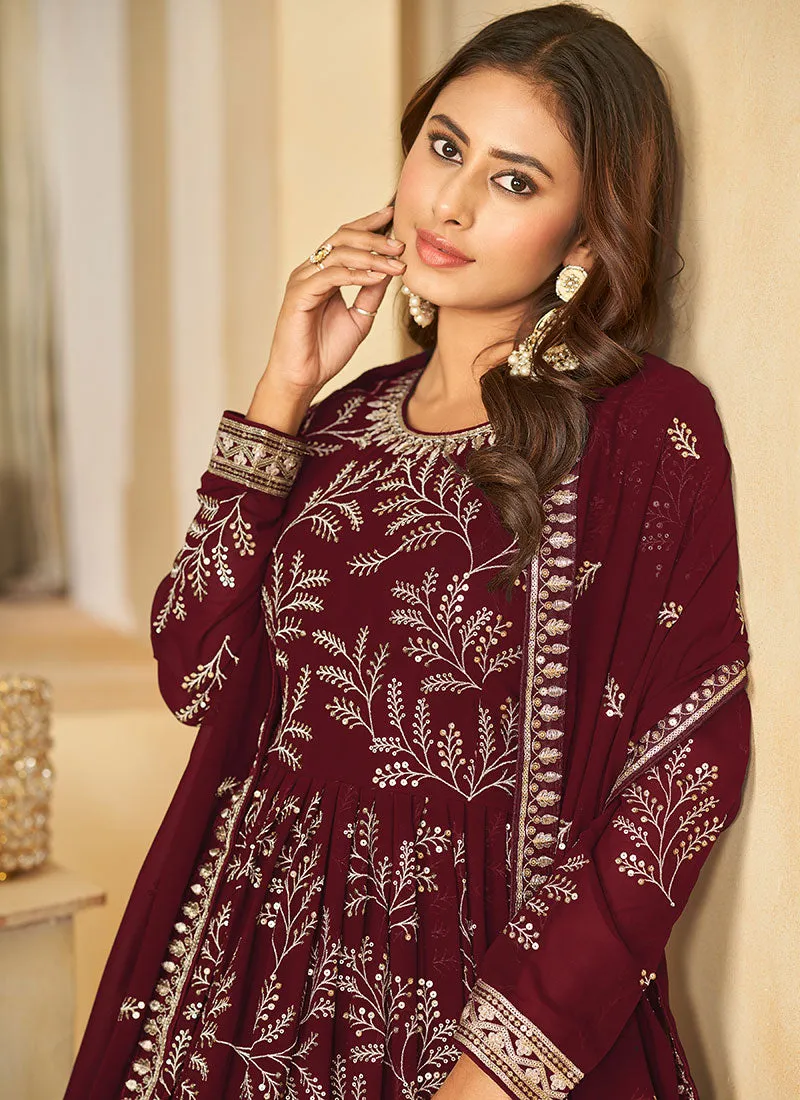 Maroon Sequence Embroidered Designer Anarkali Suit