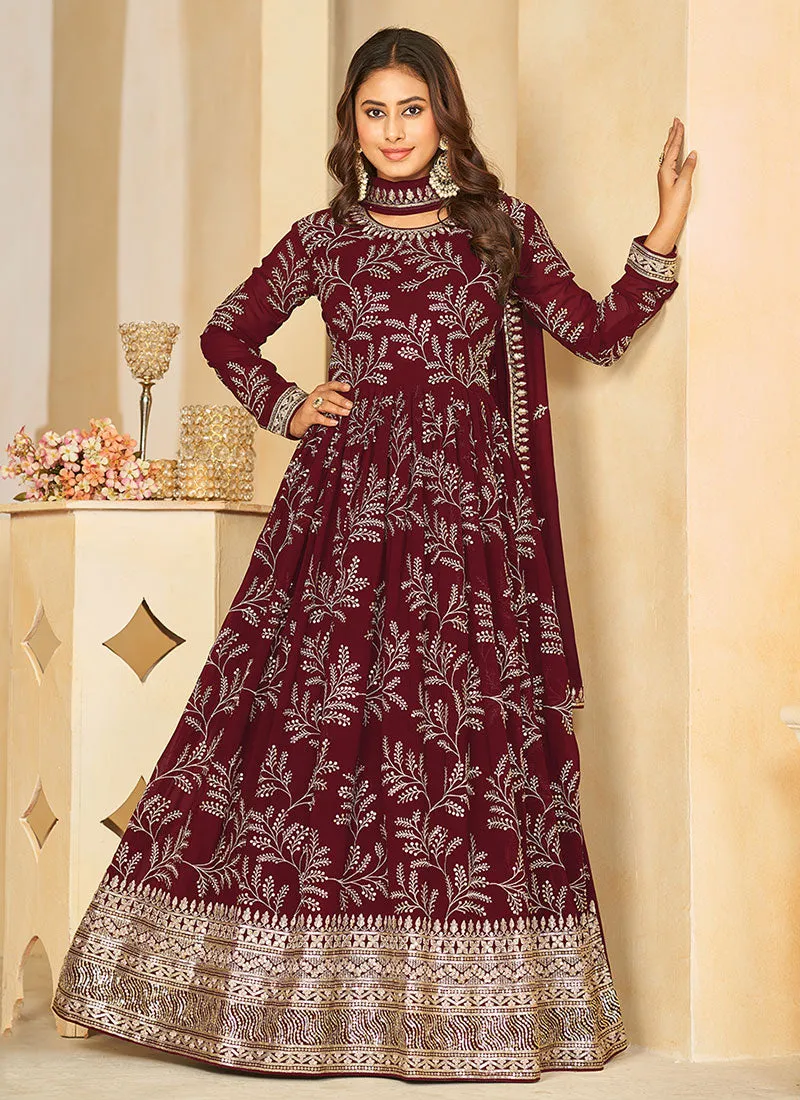 Maroon Sequence Embroidered Designer Anarkali Suit