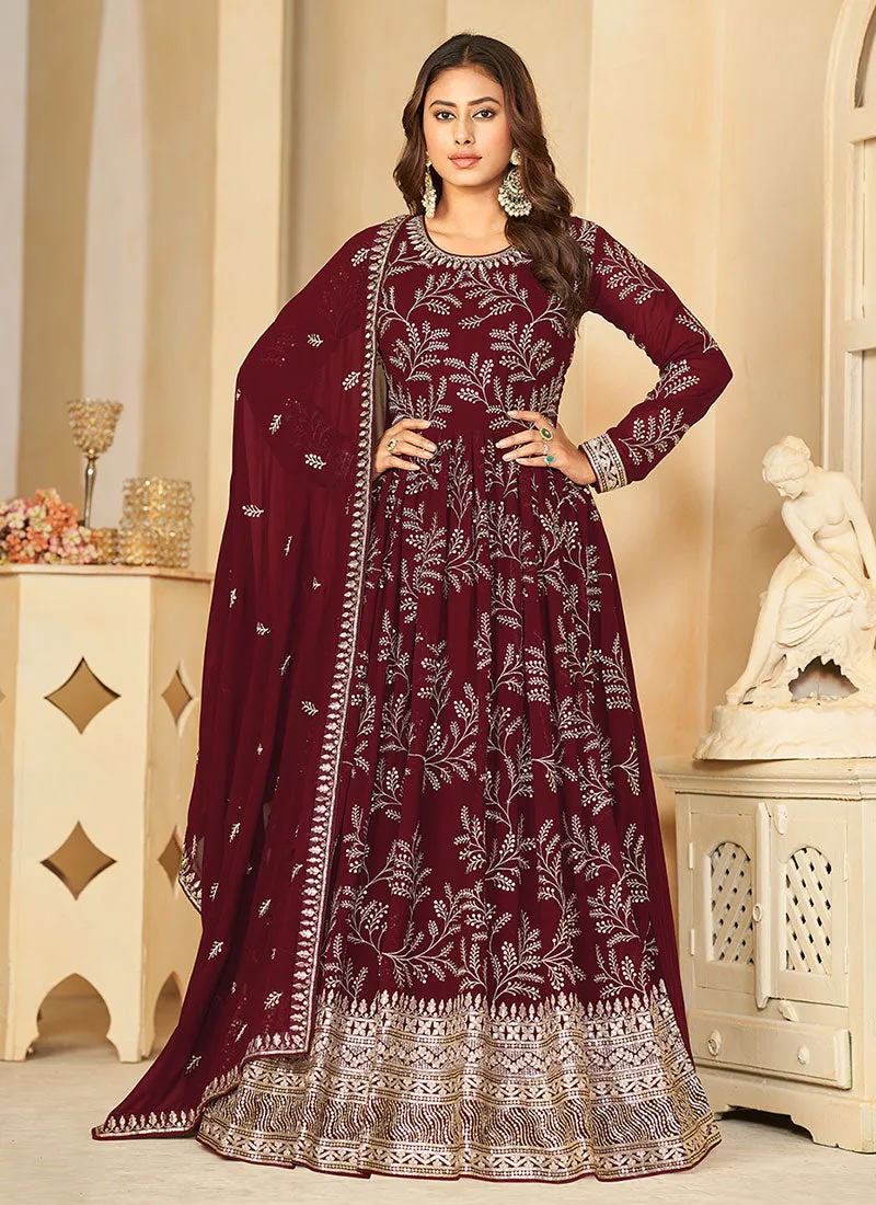 Maroon Sequence Embroidered Designer Anarkali Suit