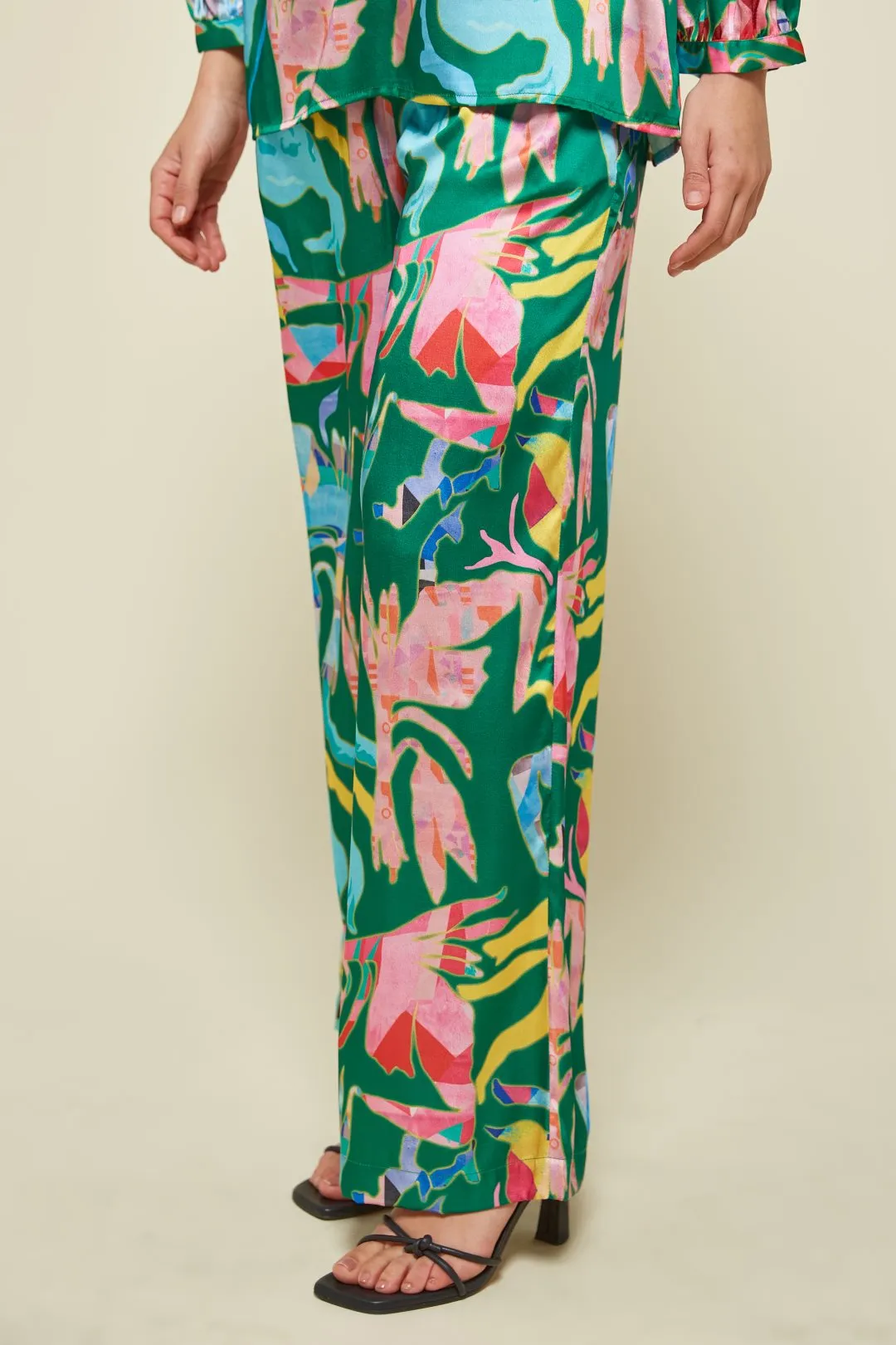 Md'M Diana Floral Satin Trousers