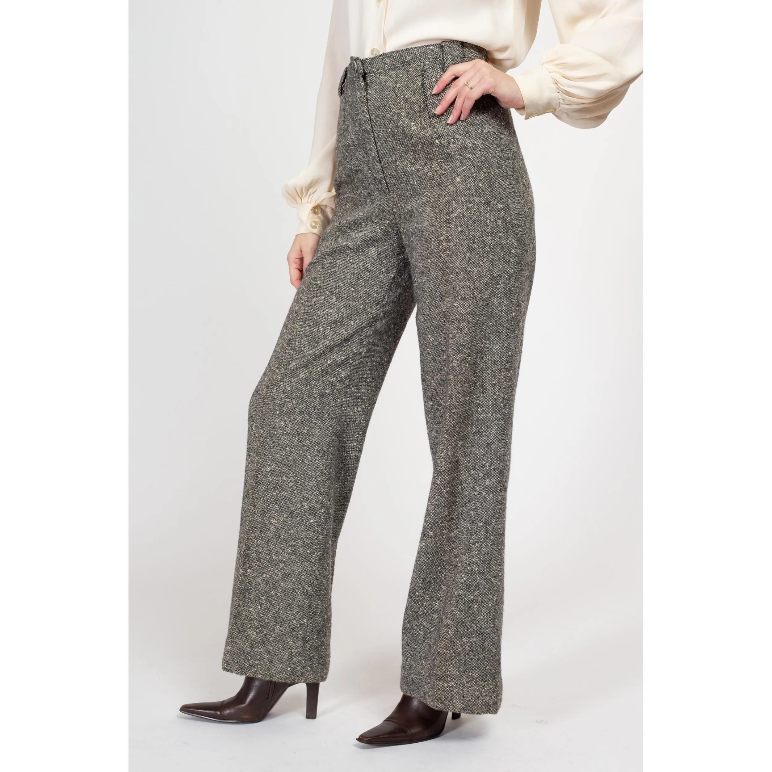 Medium 70s Salt & Pepper Wool Nep Pants 28"