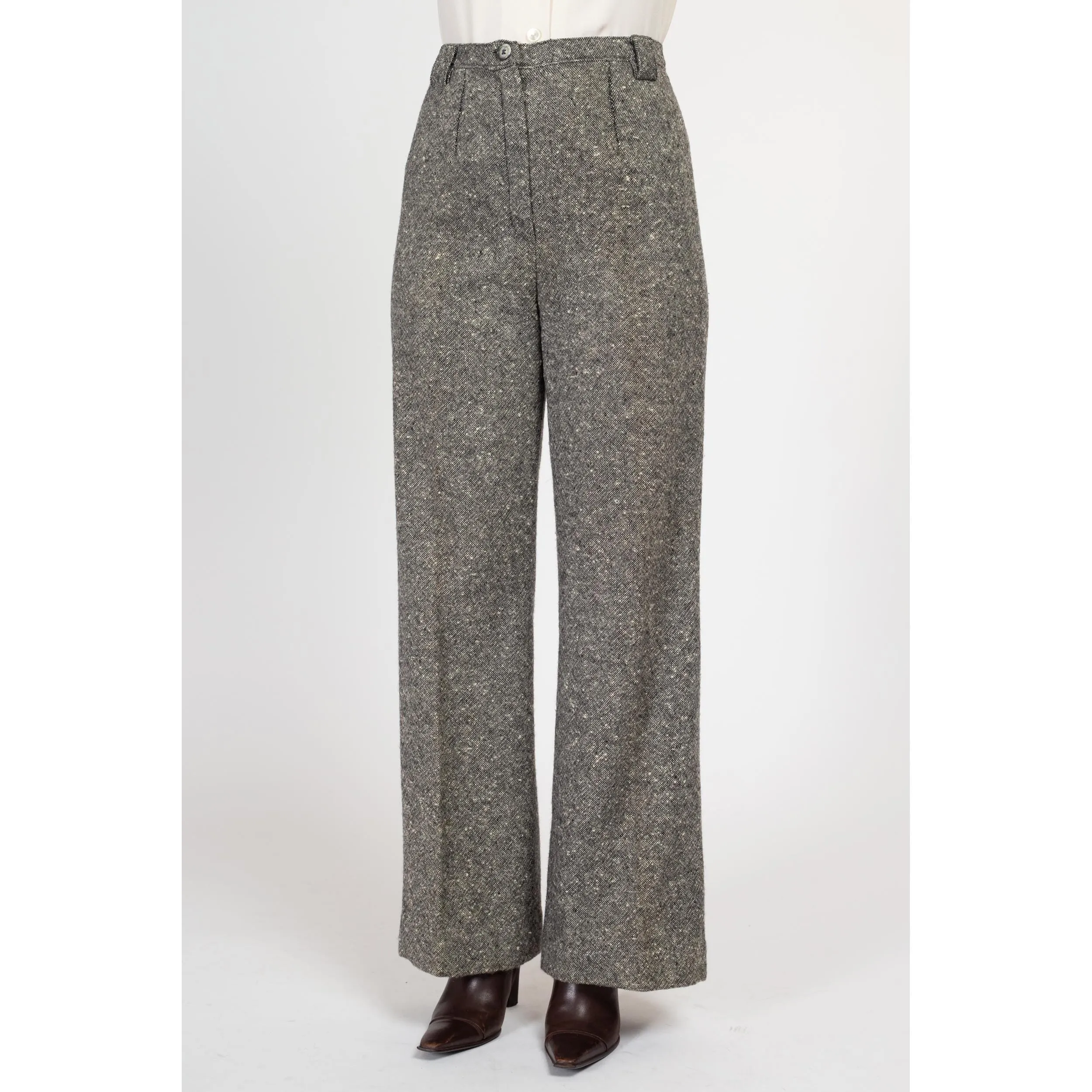 Medium 70s Salt & Pepper Wool Nep Pants 28"