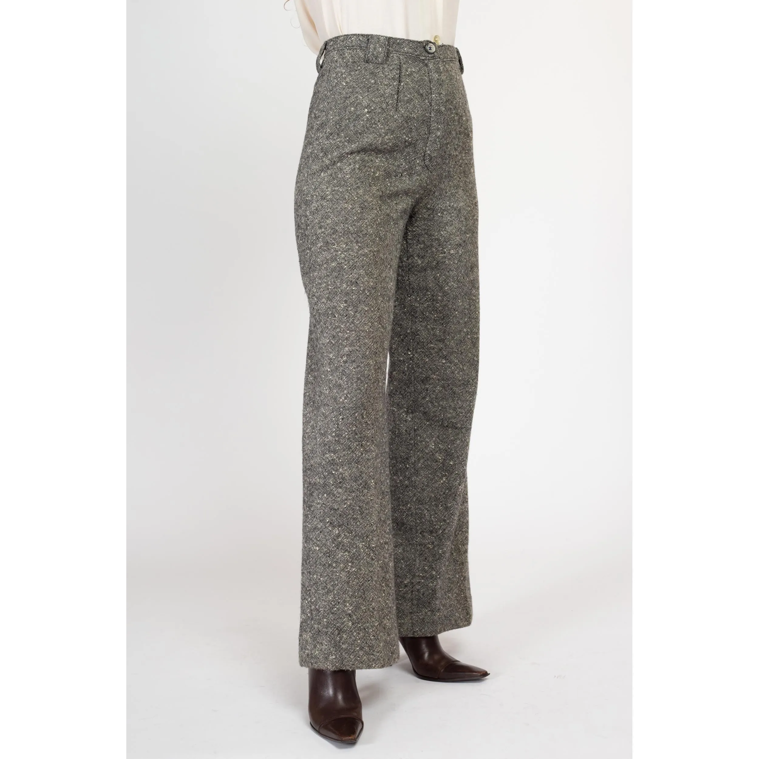 Medium 70s Salt & Pepper Wool Nep Pants 28"