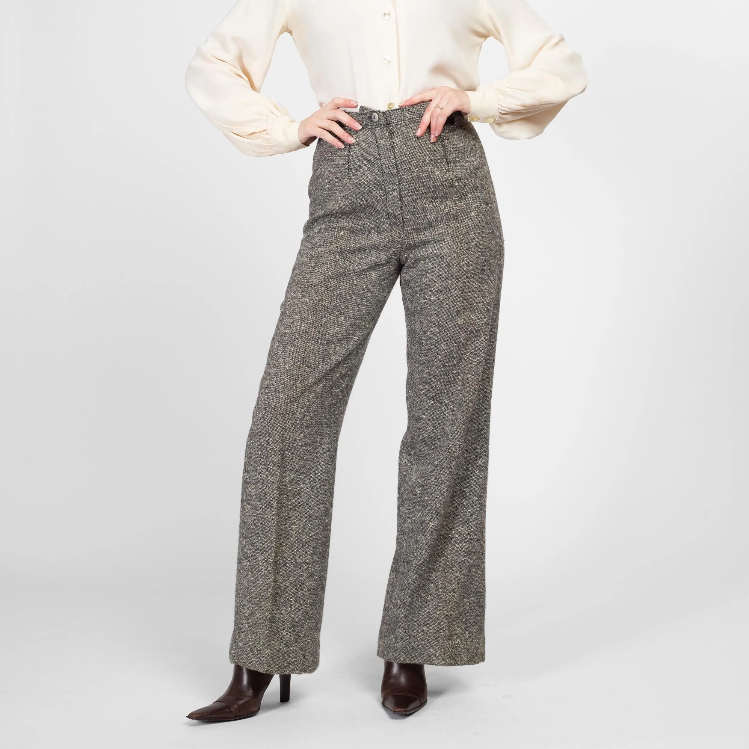 Medium 70s Salt & Pepper Wool Nep Pants 28"