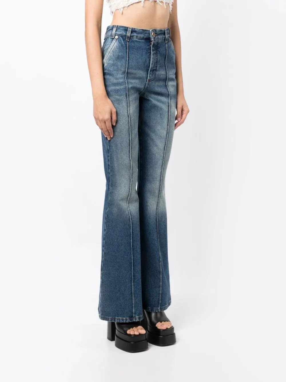 Medium Blue Denim Flare Pants