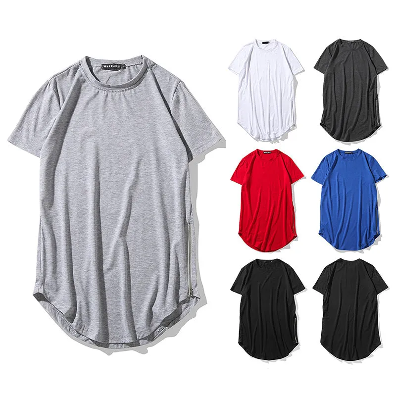 Men Crewneck Double Zippers Short Sleeves T-Shirt