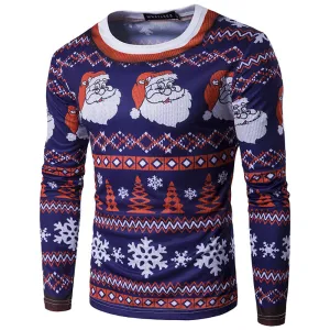 Men's  3D Santa Round Neck Long Sleeve Slim Printed T-shirt