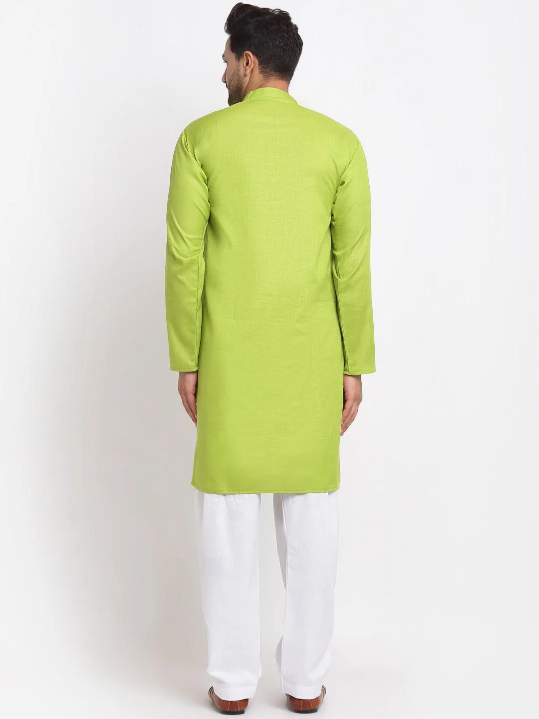 Men's Parrot Green Solid Kurta With White Salwar - Benstoke