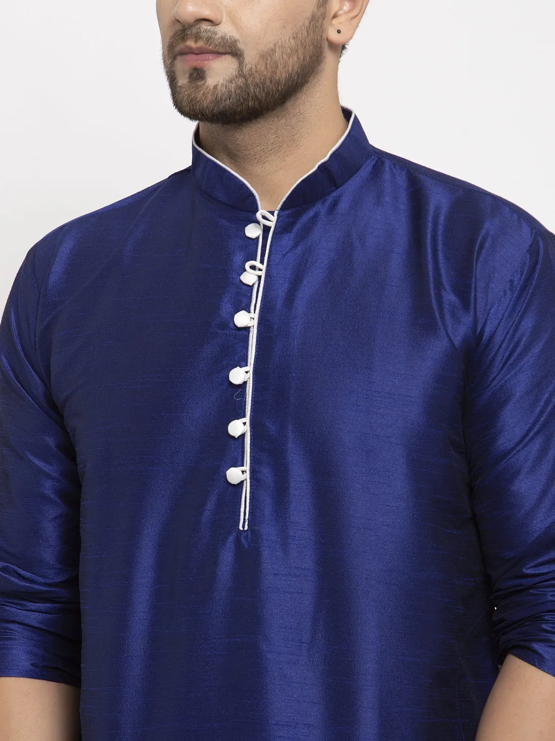 Men's Royal Blue Solid Kurta With White Churidaar Pyjama - Benstoke