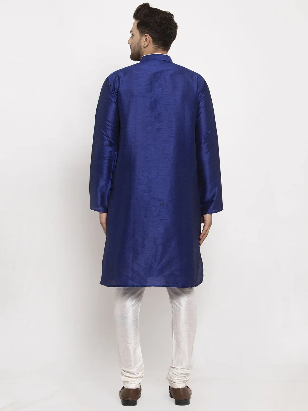 Men's Royal Blue Solid Kurta With White Churidaar Pyjama - Benstoke