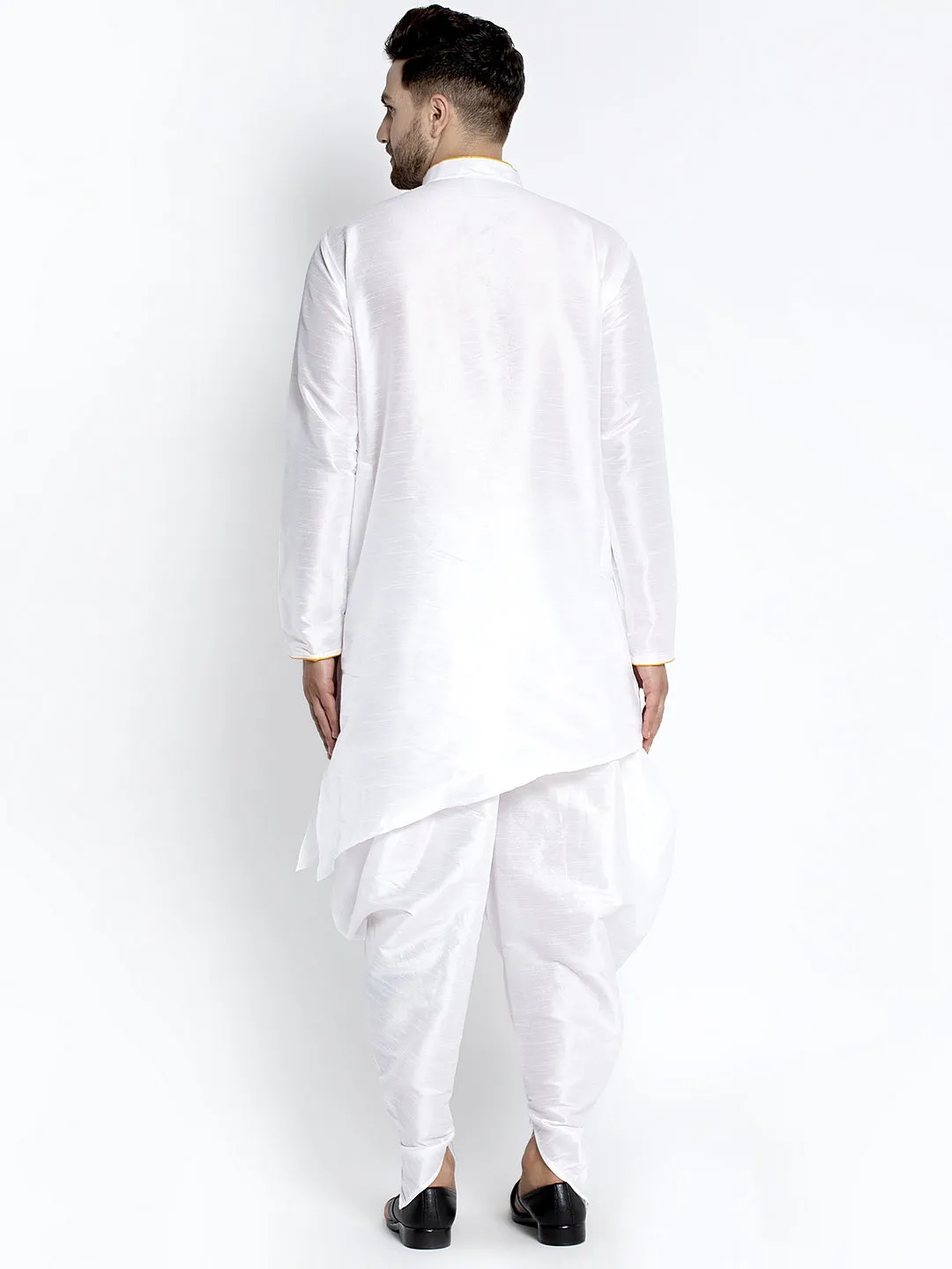 Men's White Solid Kurta With Dhoti Pant - Benstoke