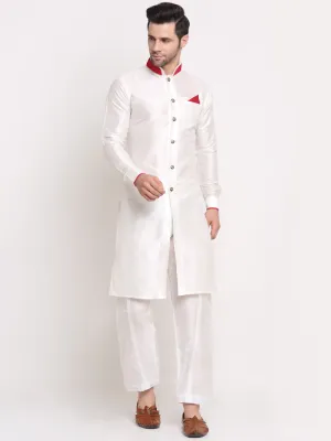 Men's White Solid Kurta With Pyjamas Set - Benstoke