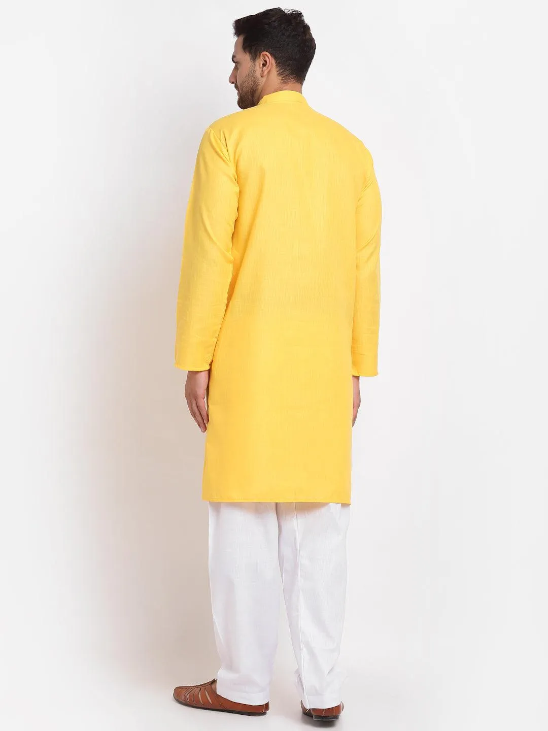 Men's Yellow Solid Kurta With White Salwar - Benstoke