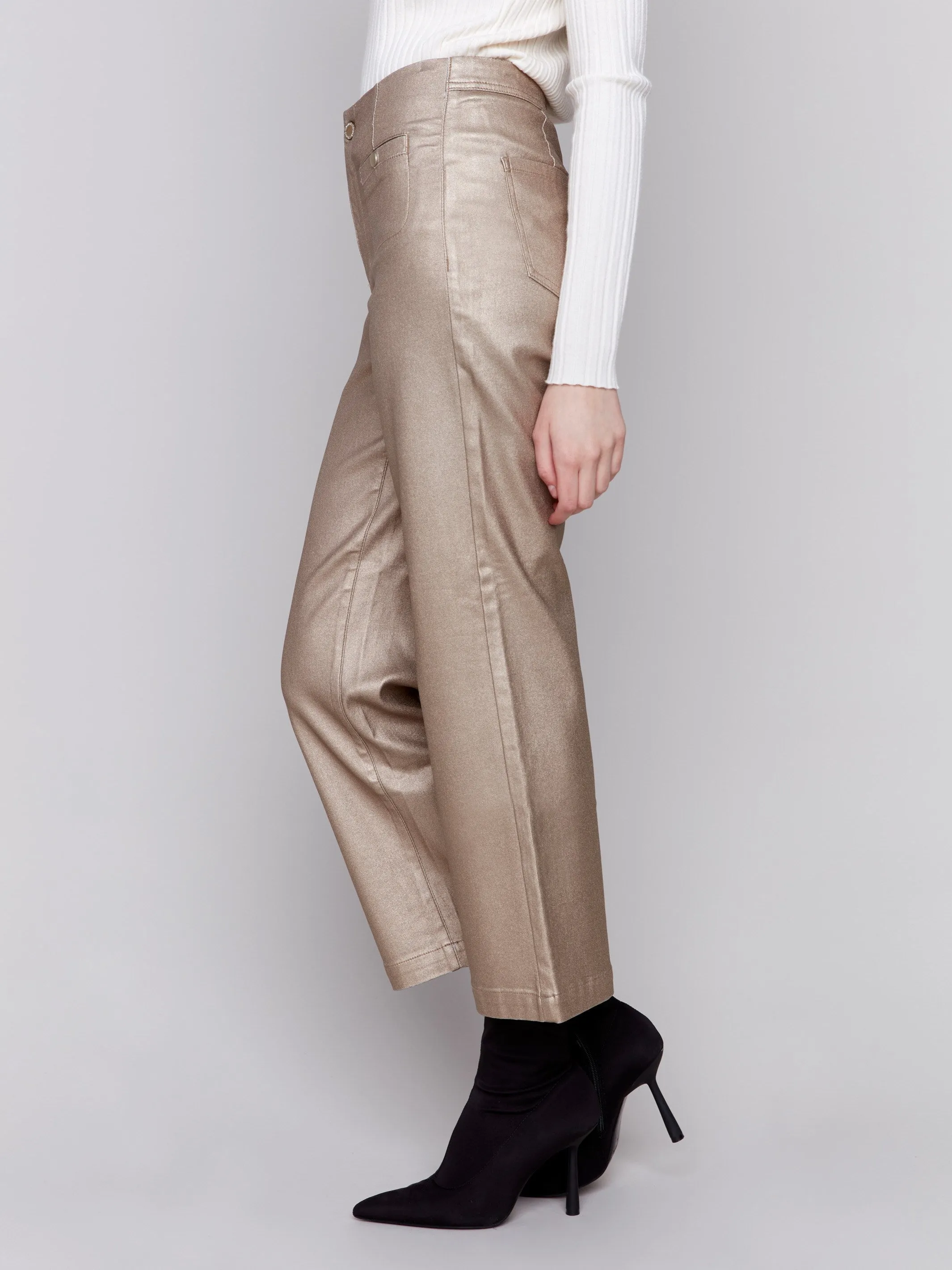 Metallic Wax Flared Pants - Bronze